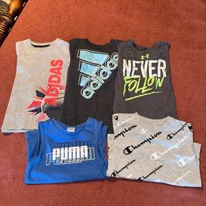 TODDLER BOY ATHLETIC SHIRT BUNDLE, 5 SHIRTS, Nike, Under Armor, Adidas, Puma